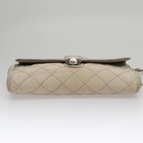 PRADA Quilted Chain Shoulder Bag Nylon Beige Silver Auth 107929
