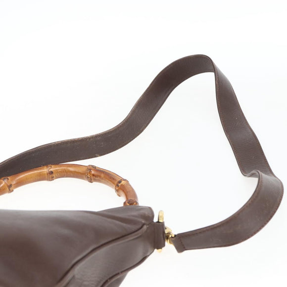 GUCCI Bamboo Hand Bag Leather 2way Brown Gold Auth 107937