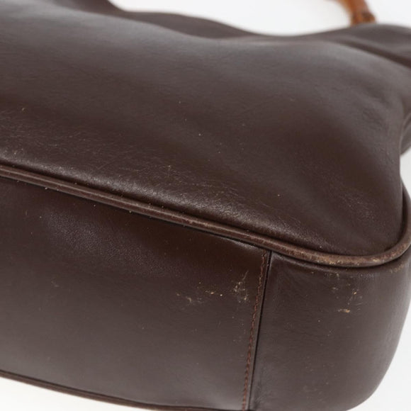 GUCCI Bamboo Hand Bag Leather 2way Brown Gold Auth 107937