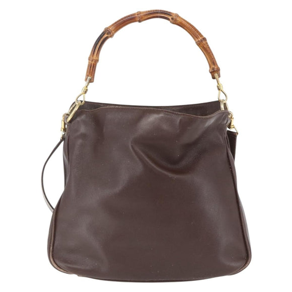GUCCI Bamboo Hand Bag Leather 2way Brown Gold Auth 107937