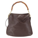 GUCCI Bamboo Hand Bag Leather 2way Brown Gold Auth 107937-3