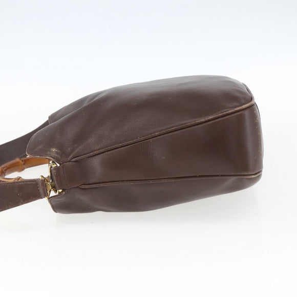 GUCCI Bamboo Hand Bag Leather 2way Brown Gold Auth 107937
