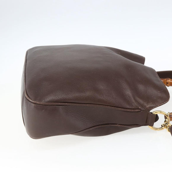 GUCCI Bamboo Hand Bag Leather 2way Brown Gold Auth 107937