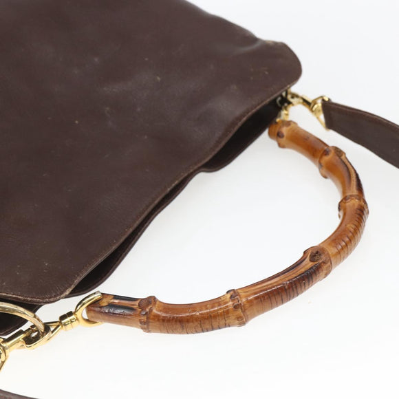 GUCCI Bamboo Hand Bag Leather 2way Brown Gold Auth 107937