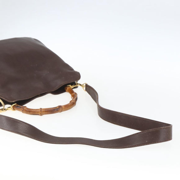 GUCCI Bamboo Hand Bag Leather 2way Brown Gold Auth 107937