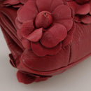 CHANEL Chain Flower Shoulder Bag Leather Red Gold CC Auth 107981-10