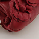 CHANEL Chain Flower Shoulder Bag Leather Red Gold CC Auth 107981-12