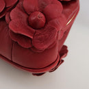 CHANEL Chain Flower Shoulder Bag Leather Red Gold CC Auth 107981-13