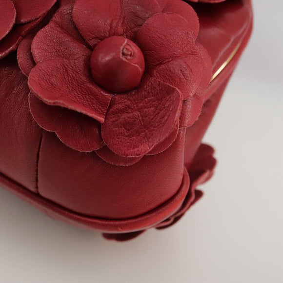 CHANEL Chain Flower Shoulder Bag Leather Red Gold CC Auth 107981