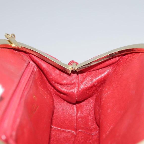 CHANEL Chain Flower Shoulder Bag Leather Red Gold CC Auth 107981