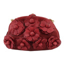 CHANEL Chain Flower Shoulder Bag Leather Red Gold CC Auth 107981-2