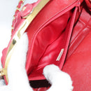 CHANEL Chain Flower Shoulder Bag Leather Red Gold CC Auth 107981-20