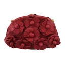 CHANEL Chain Flower Shoulder Bag Leather Red Gold CC Auth 107981-3