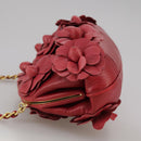 CHANEL Chain Flower Shoulder Bag Leather Red Gold CC Auth 107981-4
