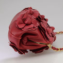 CHANEL Chain Flower Shoulder Bag Leather Red Gold CC Auth 107981-5
