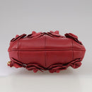 CHANEL Chain Flower Shoulder Bag Leather Red Gold CC Auth 107981-9