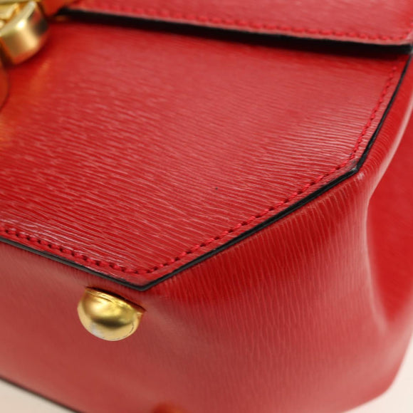 CELINE Hand Bag Leather 2way Red Gold Auth 107984