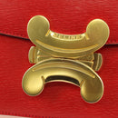CELINE Hand Bag Leather 2way Red Gold Auth 107984-16