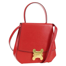 CELINE Hand Bag Leather 2way Red Gold Auth 107984