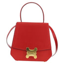 CELINE Hand Bag Leather 2way Red Gold Auth 107984-2