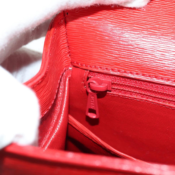 CELINE Hand Bag Leather 2way Red Gold Auth 107984