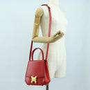 CELINE Hand Bag Leather 2way Red Gold Auth 107984-25