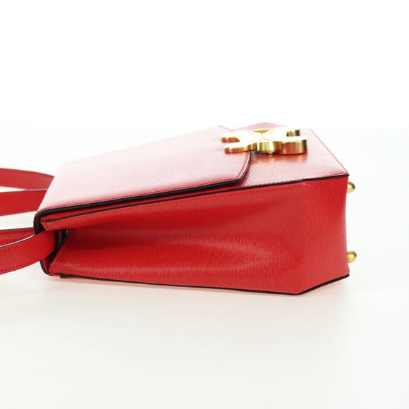 CELINE Hand Bag Leather 2way Red Gold Auth 107984