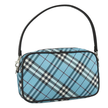 BURBERRY Nova Check Blue Label Accessory Pouch Nylon Blue Silver Auth 108007