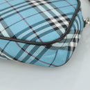 BURBERRY Nova Check Blue Label Accessory Pouch Nylon Blue Silver Auth 108007-14