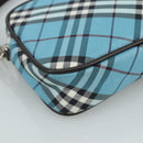 BURBERRY Nova Check Blue Label Accessory Pouch Nylon Blue Silver Auth 108007-15
