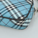BURBERRY Nova Check Blue Label Accessory Pouch Nylon Blue Silver Auth 108007-9