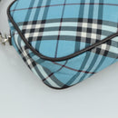BURBERRY Nova Check Blue Label Accessory Pouch Nylon Blue Silver Auth 108007-16