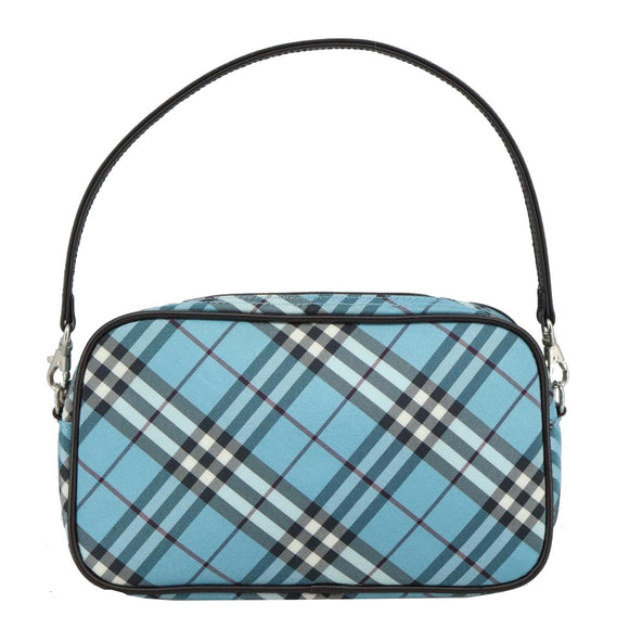 BURBERRY Nova Check Blue Label Accessory Pouch Nylon Blue Silver Auth 108007