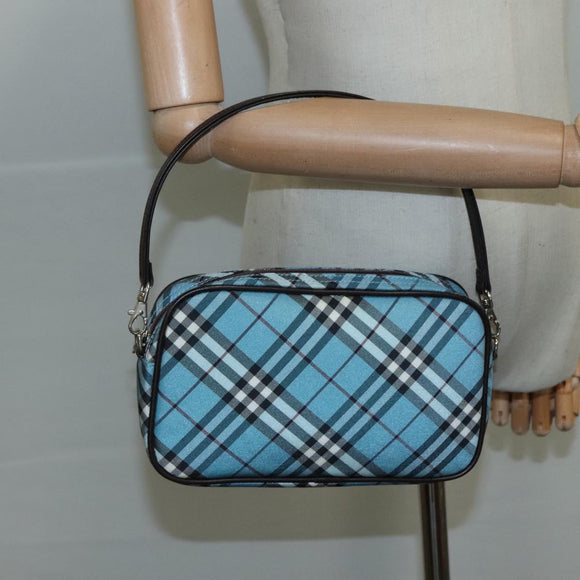 BURBERRY Nova Check Blue Label Accessory Pouch Nylon Blue Silver Auth 108007
