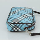 BURBERRY Nova Check Blue Label Accessory Pouch Nylon Blue Silver Auth 108007-3
