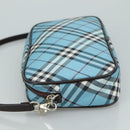 BURBERRY Nova Check Blue Label Accessory Pouch Nylon Blue Silver Auth 108007-4