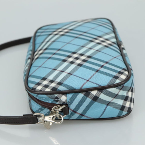 BURBERRY Nova Check Blue Label Accessory Pouch Nylon Blue Silver Auth 108007