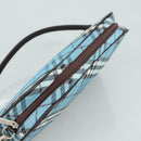 BURBERRY Nova Check Blue Label Accessory Pouch Nylon Blue Silver Auth 108007-6
