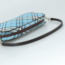 BURBERRY Nova Check Blue Label Accessory Pouch Nylon Blue Silver Auth 108007-7