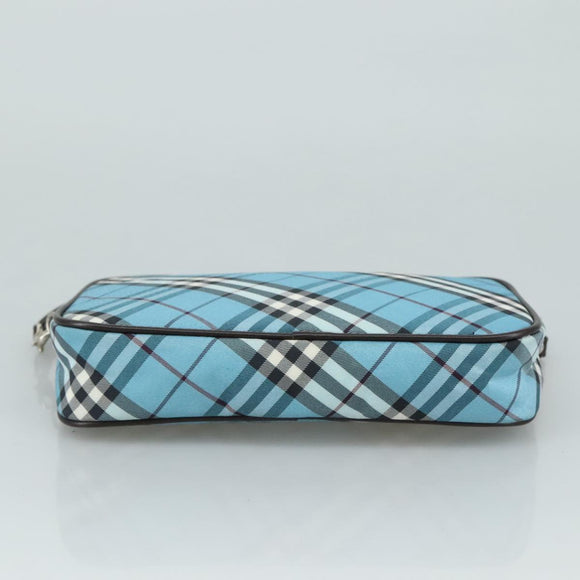 BURBERRY Nova Check Blue Label Accessory Pouch Nylon Blue Silver Auth 108007