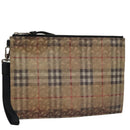 BURBERRY Hologram Clutch Bag Vinyl Beige Silver Auth 108012-1