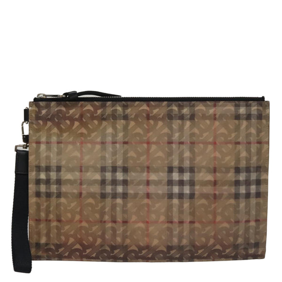 BURBERRY Hologram Clutch Bag Vinyl Beige Silver Auth 108012