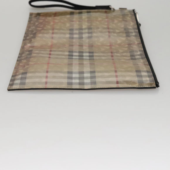 BURBERRY Hologram Clutch Bag Vinyl Beige Silver Auth 108012