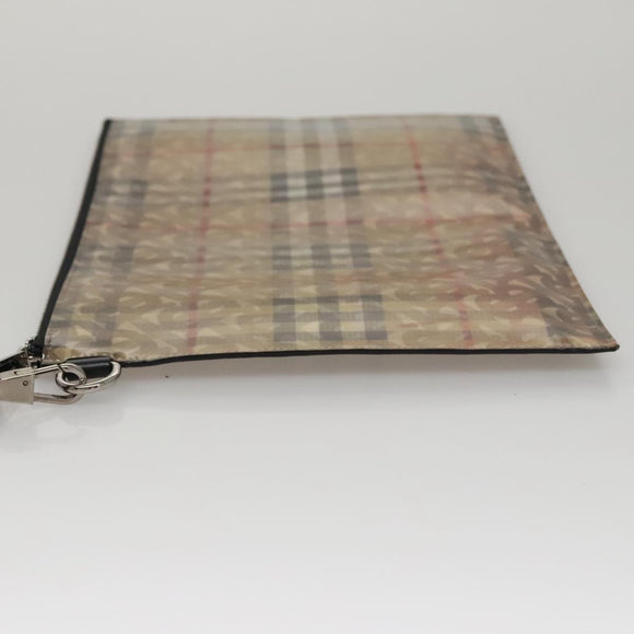BURBERRY Hologram Clutch Bag Vinyl Beige Silver Auth 108012