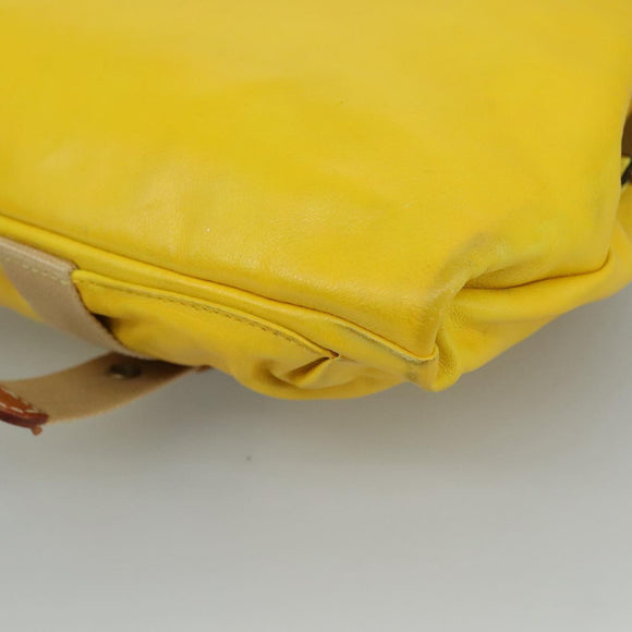 Miu Miu Shoulder Bag Leather Canvas Yellow Beige Auth 108027