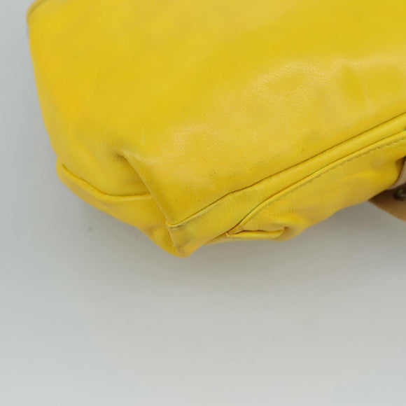 Miu Miu Shoulder Bag Leather Canvas Yellow Beige Auth 108027