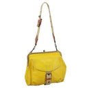 Miu Miu Shoulder Bag Leather Canvas Yellow Beige Auth 108027-1