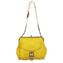 Miu Miu Shoulder Bag Leather Canvas Yellow Beige Auth 108027-13
