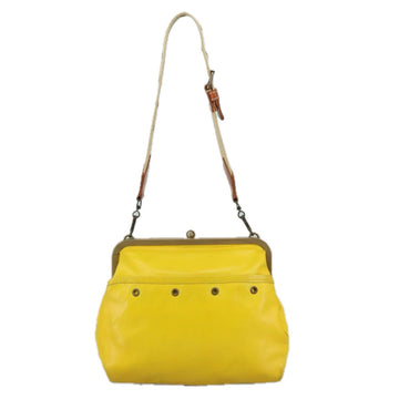 Miu Miu Shoulder Bag Leather Canvas Yellow Beige Auth 108027 - 0