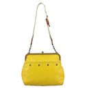 Miu Miu Shoulder Bag Leather Canvas Yellow Beige Auth 108027-2